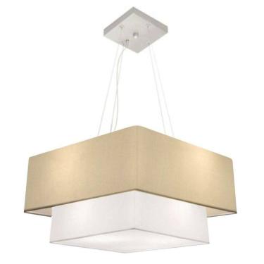 Imagem de Lustre Pendente Duplo Quadrado Vivare Md-4066 Cúpula Em Tecido 50x35cm Algodão Crú / Branco - Bivolt