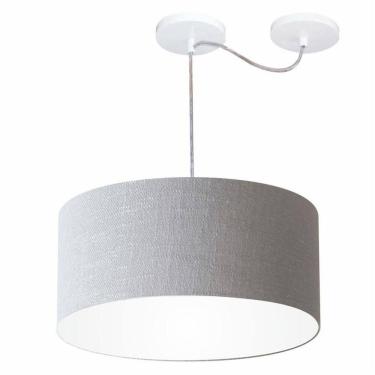 Imagem de Lustre Pendente Cilíndrico Com Desvio De Centro Vivare Md-4151 Cúpula Em Tecido 50x25cm - Bivolt Rustico-cinza 127/220v