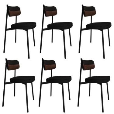 Imagem de Conjunto 6 Cadeiras de Jantar Alloa Tecido Mesclado Est.Preta - Metali