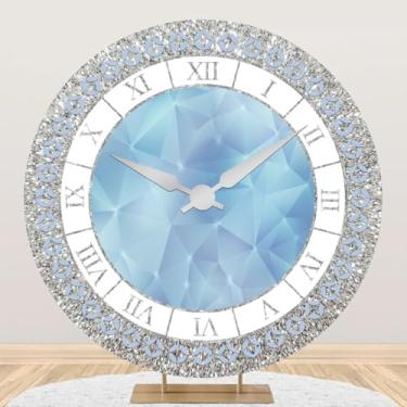 Imagem de DORCEV 1,5 x 1,5 m Relógio azul cristal redondo capa de fundo de luxo prata azul relógio círculo fundo meninas crianças recém-nascidos chá de bebê mulheres decorações de festa de aniversário parabéns