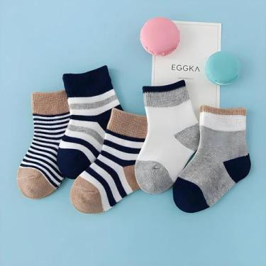 Imagem de Meias De Algodão Listradas Fofas Para Meninos E Meninas, 5 Pares, Prim