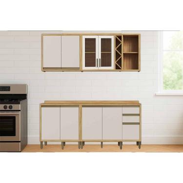 Imagem de Kit Cozinha Modulada 4 Peças Tempranillo (2Aéreos+2Balcões) C4P239 Amendoa/Off White - Ronipa