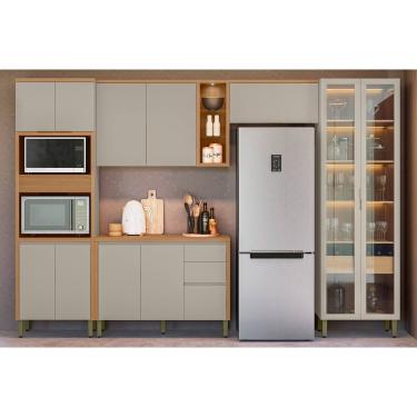 Imagem de Kit de Cozinha Completa 5 Peças Allure (2Aéreos+1Balcão+1Cristaleira+1Paneleiro) CP15 Jequitiba/Gris Fosco - Linea Brasil
