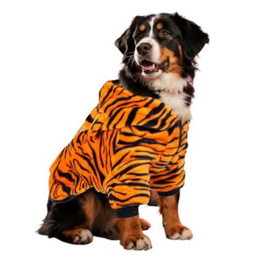 Imagem de YKYUASD Fantasia de Dia das Bruxas de Tigre de Cachorro com Capuz Roupas Cosplay Casaco Engraçado Vestuário para Inverno Médio Grande Cães Acessórios para Foto (GG)