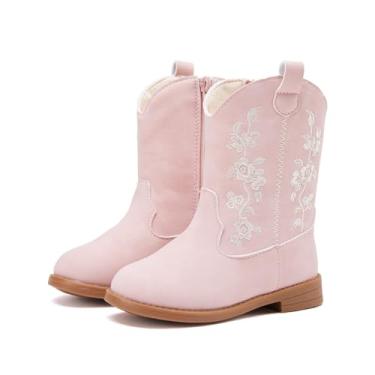 Imagem de BMCiTYBM Botas de cowgirl para meninas pequenas, cano médio, caubói ocidental, bico fino, borlas, glitter, 4 - Rosa, 10 Toddler