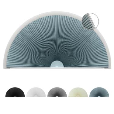 Imagem de Blecaute de persiana de janela em arco, persianas de colagem celular sem fio, sem perfuração, tecido de proteção UV com isolamento térmico, coberturas de janela de meio círculo, persianas escurecidas