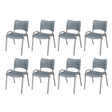 Imagem de Cadeira Iso Base Cinza, Igreja, Escola, Escritório - Cinza Kit 8 Peças