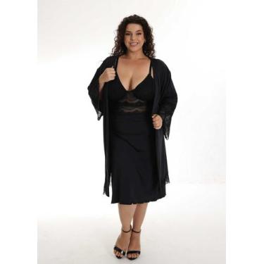 Imagem de Kit Camisola de Amamentar Plus Size Gestante + Robe Feminino Pós Parto