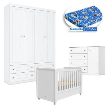 Imagem de Quarto Infantil 4 Portas Mississipi com Berço Tutto New Branco Fosco e