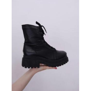Imagem de Bota coturno tratorada off white e preta com cadarço - Dumond, Preto