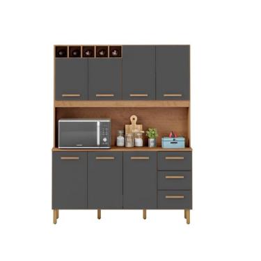 Imagem de Armário De Cozinha Alice 1,57m Com 7 Portas Amêndoa Grafite