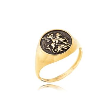 Imagem de Anel São Jorge Guerreiro Redondo Rodio Negro Ouro 18 Kl - Juniorjoiasp
