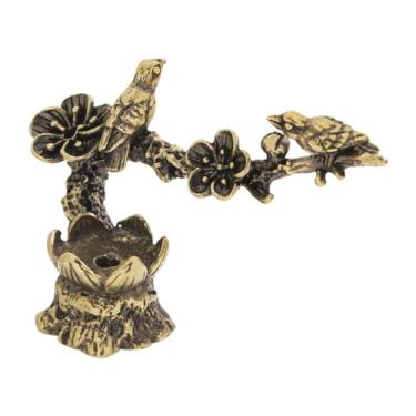 Imagem de Ioensy Porta-incenso em cobre com pássaro e flor, ornamento antigo exclusivo, estatueta de pássaro em miniatura para decoração de quarto e meditação em casa