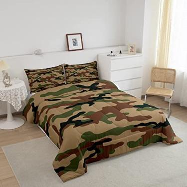 Imagem de Feelyou Conjunto de cama camuflado militar camuflado para crianças, meninos e meninas, decoração de arte colorida, marrom, verde, 3 peças, tamanho king