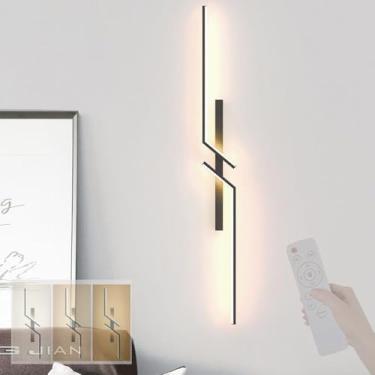 Imagem de Luminária de parede longa LED com controle remoto, arandela regulável 2700K-6500K, iluminação de parede moderna, cabeceira de quarto, corredor de ferro, iluminação decorativa, luz de atmosfe