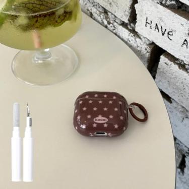 Imagem de inewateri Capa fofa compatível com Airpods 4 com kit de limpeza, design estético com padrão de estrelas, capa protetora de TPU macio à prova de choque para mulheres e meninas para Airpod 4 - marrom