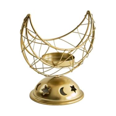 Imagem de Suporte de vela, pilar de ferro, lua, vela moderna, castiçal para mesa de jantar, festa, castiçais decorativos de casamento (8,5 x 13 x 12,5 cm, ouro)