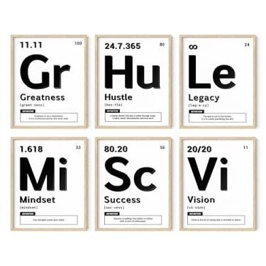 Imagem de Conjunto de 6 quadros periódicos de arte de parede com elementos motivacionais, 20 x 25 cm, decoração de escritório, presente de empreendedor, química, inspiração científica