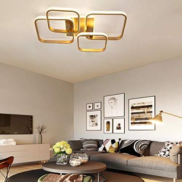 Imagem de Luminária de teto LED moderna regulável com controle remoto, design elegante em anel dourado para sala de estar, quarto, sala de jantar, ilha de cozinha e banheiro, lustre contemporâneo