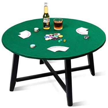 Imagem de Newwiee Toalha de mesa redonda para jogo de cartas de feltro verde 91,4 cm a 122 cm, toalha de mesa de pôquer, tapete de mesa redondo elástico para baralho de cartas Mahjong