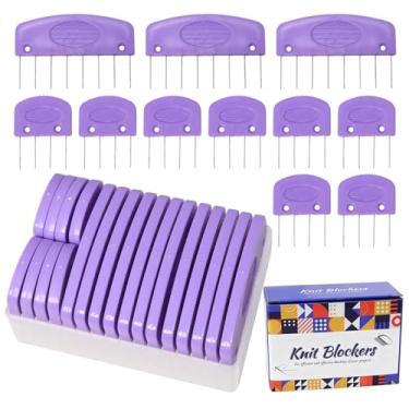 Imagem de Hollima 20 peças de pinos de bloqueio para tricô, kit de pentes de bloqueio de malha roxa para bloquear tapetes de tricô, projetos de crochê, dispositivo de ferramenta de costura de bordado de renda