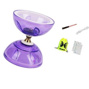 Imagem de Esquirla Conjunto de brinquedos Diabolo chinês com 5 rolamentos, prático, versátil, roda dupla, brinquedo de malabarismo Diabolo para idosos, jardim, gramado, S Purple