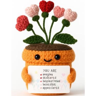 Imagem de Crochet Heart Flower Plush - Handmade Appreciation Gift with Message Card - Thank You & Encouragement Present for Teacher, Nurse, Mom, Coworker, Friend, Women - Cute Home Ofiice Desk Decor