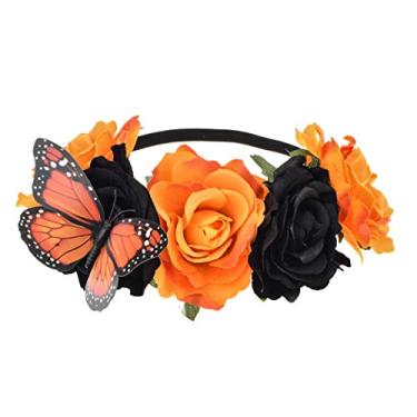 Imagem de Fantasia DreamLily Dia dos Mortos Rosa Butterfuly Headpiece Mexican Flower Crown Party NC29, Black Orange, Medium