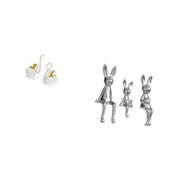 Imagem de Fenteer Conjunto Elegante de Figuras de Família de Cisnes E Coelhos, Enfeites de Mesa, Estátuas Artísticas de Casais E Animais para Decoração de Estantes, Ent