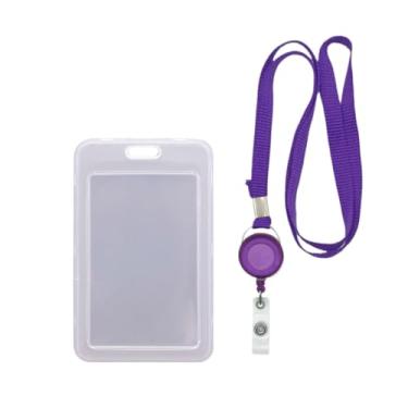 Imagem de Porta Cracha, Porta Cracha Transparente, Cordão com Porta Crachá Vertical Duplo E Roller Retrátil(ROXO)