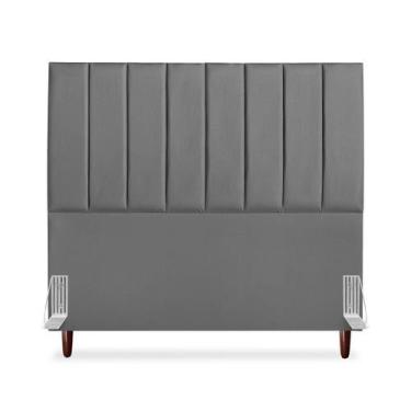 Imagem de Cabeceira De Casal Carla 140 cm Com Frame Em Couro Cinza - Tifanny Dec