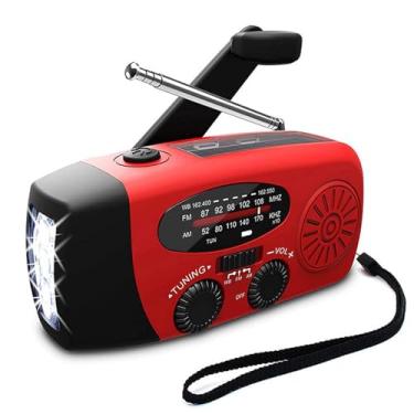 Imagem de VBESTLIFE Rádio Meteorológico de Emergência, 1200mWh AM/FM/NOAA Rádio de Emergência Com Manivela Solar, Alarme SOS e Lanterna para Ambientes Internos e Externos