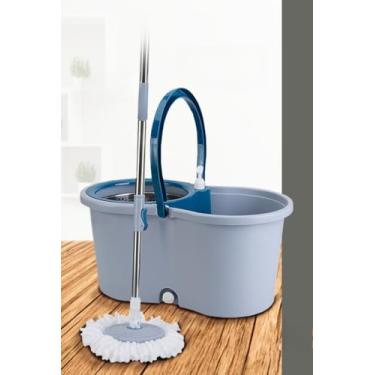 Imagem de Mop Giratório 14L com Cesto de Inox Azul e 2 Refis de Microfibra – Limpeza 360° Prática e Eco-Friendly