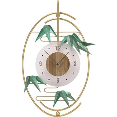 Imagem de WYUYIWH Relógio de parede grandes relógios de parede ovais, arte moderna de metal dourado 3D, design de folha de bambu, relógio de quartzo silencioso sem tique-taque, relógios de parede criativos para