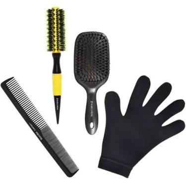 Imagem de Kit Profissional Escovas Termicas Pente Carbono Luva Termica - Wella