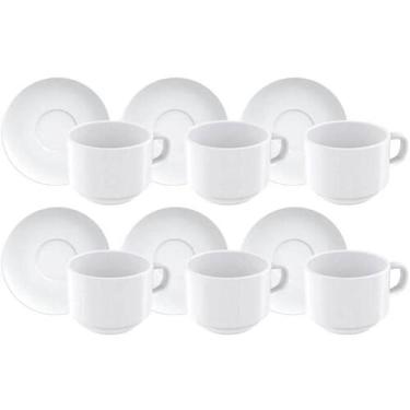 Imagem de Conjunto 6 Xícaras de Chá com Píres Porcelana 240ml Branco Paola Tramo