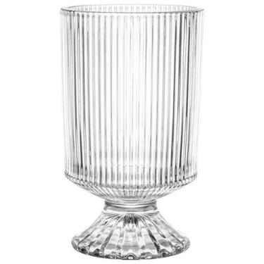 Imagem de Vaso de vidro texturizado canelado com pé Graffiato 10,5x10,5x18 - ETI