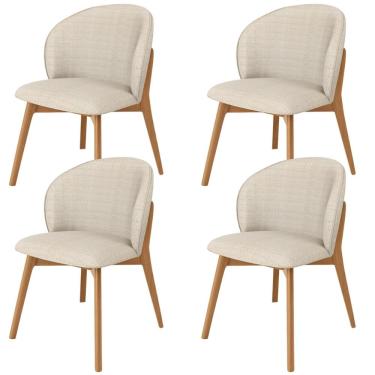 Imagem de Kit 04 Cadeiras de Jantar e Estar Living Estofada Mia L02 Linho Palha - Lyam Decor