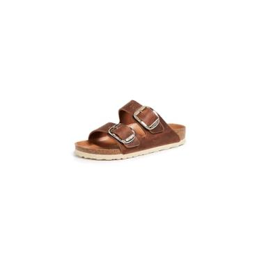 Imagem de Birkenstock Sandálias femininas Arizona com fivela grande, conhaque antigo, marrom, 40 M EUA