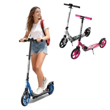 Imagem de FREEDARE Patinete para crianças e adultos a partir de 8 anos, scooter adolescente dobrável com 2 rodas grandes de 20 cm e guidão ajustável de 4 níveis, carga máxima de 99 kg, azul