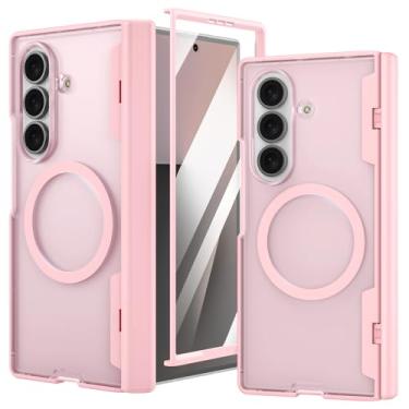 Imagem de Ruky Capa Z-Fold-7, [compatível com MagSafe] ZFold 7 com [protetor de tela frontal e proteção de dobradiça], capa protetora translúcida magnética magnética para celular Galaxy Z Fold 7, rosa