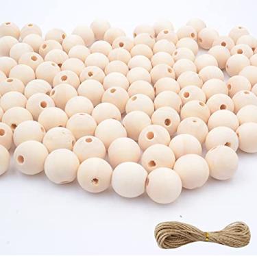 Imagem de 350 contas de madeira de 16 mm para artesanato com barbante de juta, contas redondas de madeira natural inacabadas para artesanato faça você mesmo, guirlanda de contas, decoração de fazenda, fabricação de joias