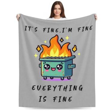 Imagem de Manta divertida para cadeira de escritório de bombeiros com apoio emocional, presentes engraçados de escritório para colegas de trabalho Boss It's Fine I'm Fine Everything is Fine Cinza Divertido
