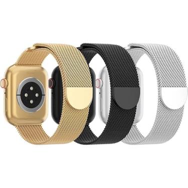 Imagem de FIT IT Kit com 3 Pulseiras Metal Magnético Milanês Respirável Compaível com Apple Watch Series 11, SE3, Ultra 3 (Preto+Prata+Dourado, 44mm)