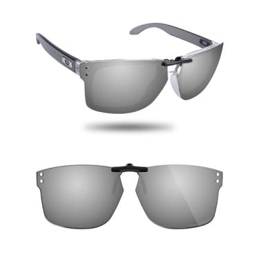 Imagem de Fiskr Óculos de sol polarizados clip-on para Oakley Holbrook RX OX8156 56 mm - Proteção UV - Ajuste universal para homens e mulheres - Prata metálica