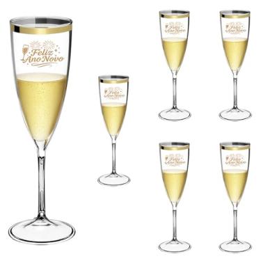 Imagem de Taça Espumante Ano Novo 170ml Acrílico Borda Dourada 6pçs (TRANSPARENTE)