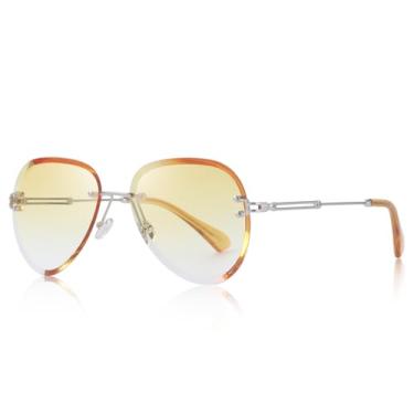Imagem de Óculos de sol vintage para mulheres e homens, óculos de sol piloto retrô modernos, Armação prateada/lente gradiente amarela, Lens Width: 50 Millimeters