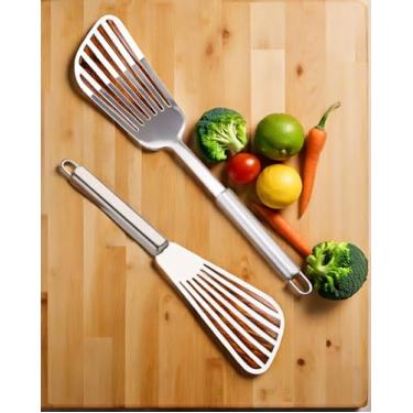 Imagem de Combinação de 1 espátula grande e 1 pequena de aço inoxidável, espátula de cozinha para fritar peixe, bife, ovos, panquecas BLC521-02