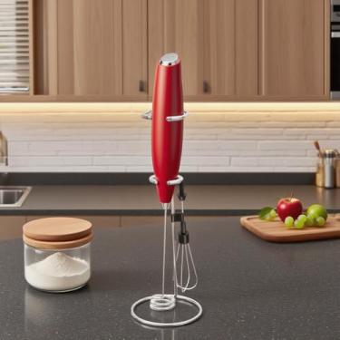 Imagem de Espumador de leite portátil, batedor elétrico de espuma, misturador de bebidas com 2 cabeças, 1 bottel e ovo latte de suporte (não 2 AA incluídos) - preto