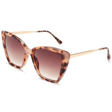 Imagem de Óculos de sol Cat Eye para mulheres, Carapaça de tartaruga clara brilhante pernas douradas gradiente marrom, 58MM